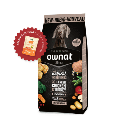 Ração para Cão Adulto Médio (1-7 anos) | Low Grain | 30% Frango e Peru Fresco | Ownat Ultra | 12 Kg