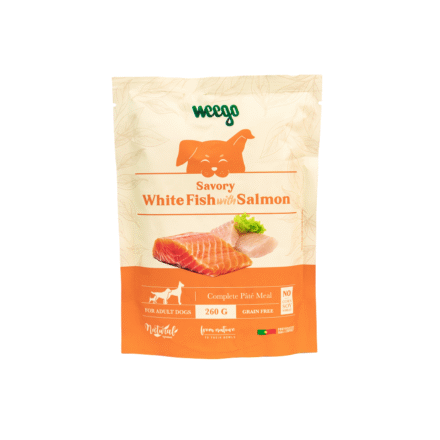 Comida Húmida para Cão | Sem Cereais | Peixe Branco com Salmão | Weego Savory | 260 g 🐶🐟